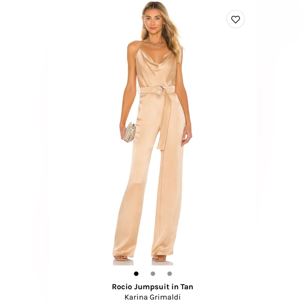 Champagne gold belted jumpsuit with gold buckle